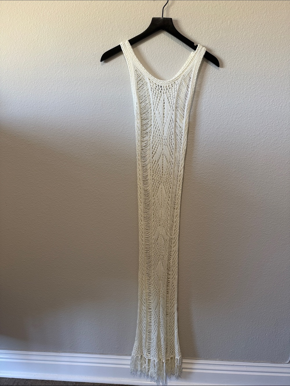 12th Tribe Cream Crochet Maxi Dress - Open Knit Sleeveless